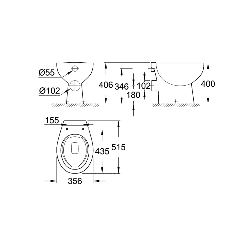 GROHE 39430000 - Подова тоалетна чиния BAU CERAMIC 515 x 356 x 406 mm керамика/бяла