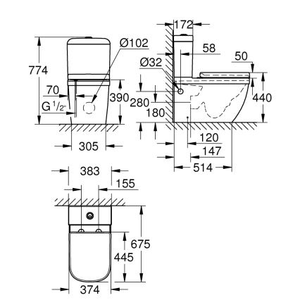 GROHE 39462000 - Тоалетен комплект EURO CERAMIC 67,5 x 37,4 x 77,4 cm керамика/бял