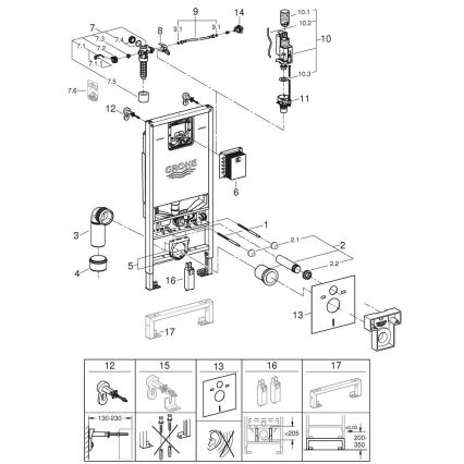GROHE 39598000 - Модул за висяща тоалетна RAPID SLX 1,13 m, бял