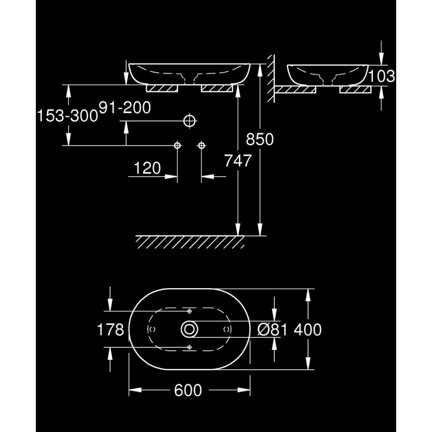 GROHE 3960800H - Мивка за плот ESSENCE 600 × 400 mm керамика/бяла