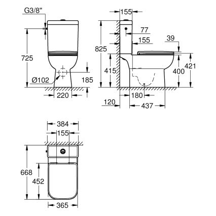 GROHE 39814000 - WC комби комплект START EDGE 825 × 557 × 384 mm керамика/дуро-бяло
