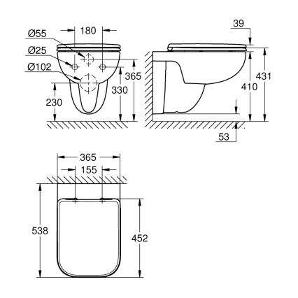 GROHE 39815000 - Конзолно WC START EDGE 53,8 x 36,5 см, цвят DuroWhite