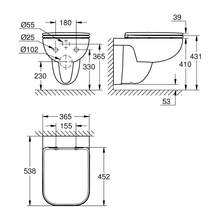 GROHE 39815000 - Конзолно WC START EDGE 53,8 x 36,5 см, цвят DuroWhite