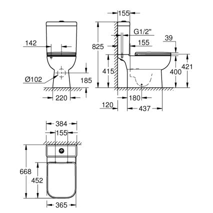 GROHE 39951000 - Комбинирана тоалетна START EDGE 384 × 668 мм, керамика/бяла