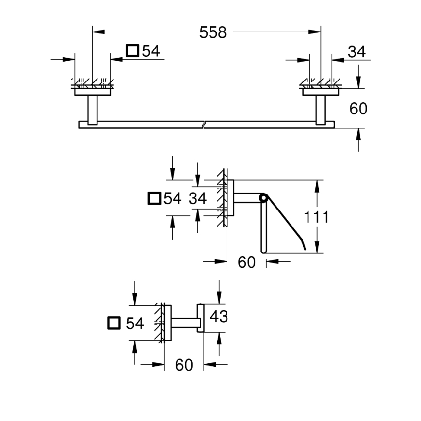 GROHE 41124000 - Комплект аксесоари START CUBE 558 mm, полирано хромово покритие