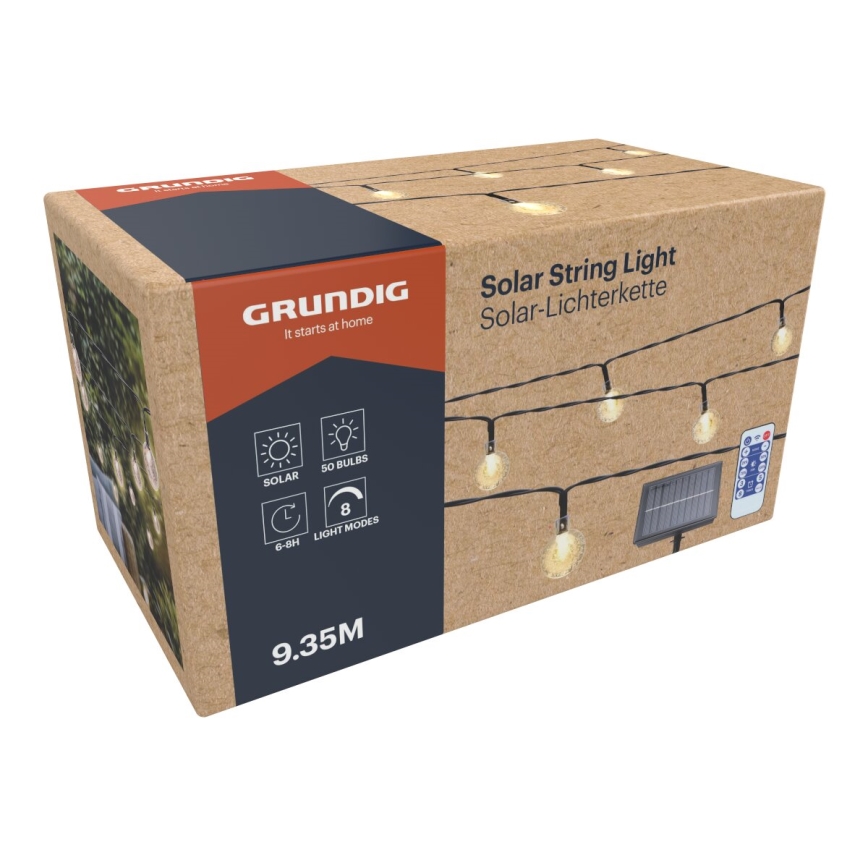 Grundig - LED Димируем соларен верига 50xLED/8 функции 9,35m IP44 топло бяло + дистанционно управление