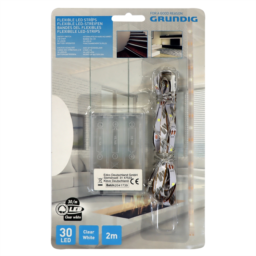 Grundig - LED Лента 2 м LED/3xAA дневно бял