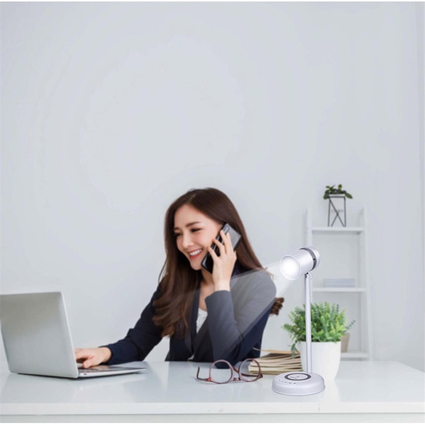 Grundig - LED настолна лампа с безжично зареждане и високоговорител 3 в 1 LED/15W/5V