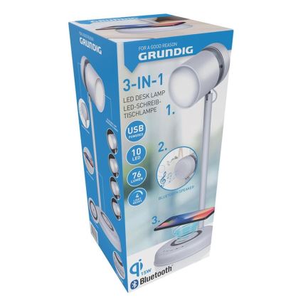 Grundig - LED настолна лампа с безжично зареждане и високоговорител 3 в 1 LED/15W/5V