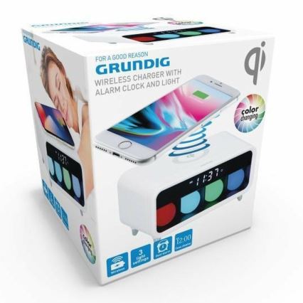 Grundig - LED Димируема нощна лампа с будилник и безжично зареждане LED/5W/230V