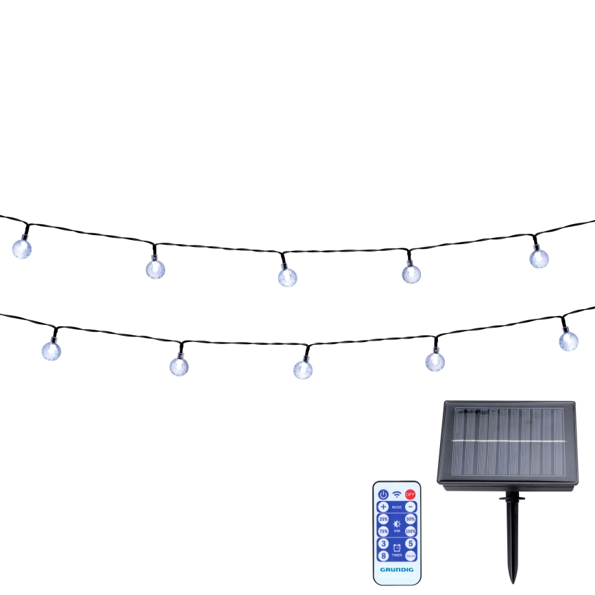 Grundig - LED регулируема соларна верига 50xLED/8 функции 9,35 м топло бяло 1200 mAh + дистанционно управление