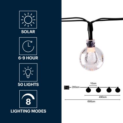 Grundig - LED Соларна верига 50xLED/8 функции 6,9m топло бяло