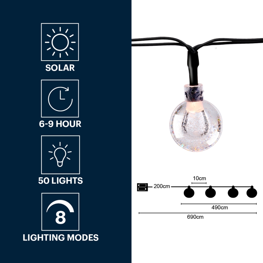Grundig - LED Соларна верига 50xLED/8 функции 6,9m топло бяло