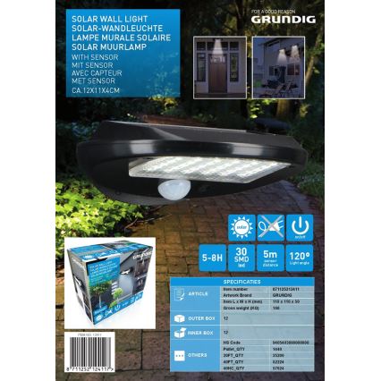 Grundig - К-кт 2x LED Соларен аплик със сензор LED/3,2V 600 mAh