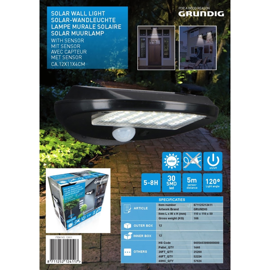Grundig - К-кт 2x LED Соларен аплик със сензор LED/3,2V 600 mAh