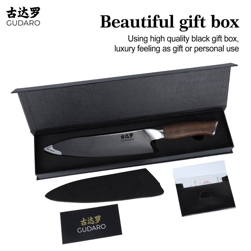 Gudaro - дамаски шеф-нож TAKUMI 8, 67 слоя стомана, дължина 20 см, орех