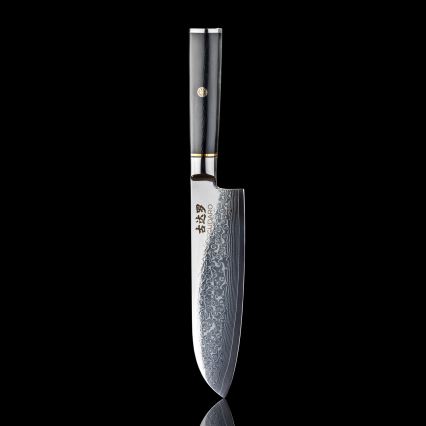 Gudaro - Дамаски кухненски нож Santoku AKIRO 7, 67 слоя стомана, дължина 17,5 см, черен