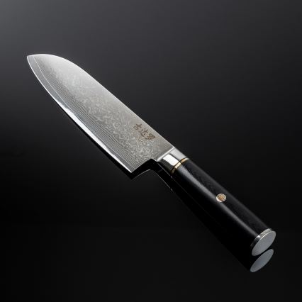 Gudaro - Дамаски кухненски нож Santoku AKIRO 7, 67 слоя стомана, дължина 17,5 см, черен