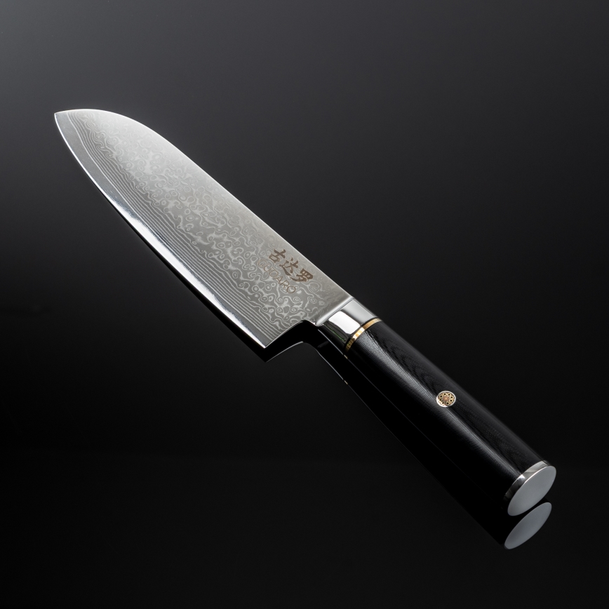Gudaro - Дамаски кухненски нож Santoku AKIRO 7, 67 слоя стомана, дължина 17,5 см, черен