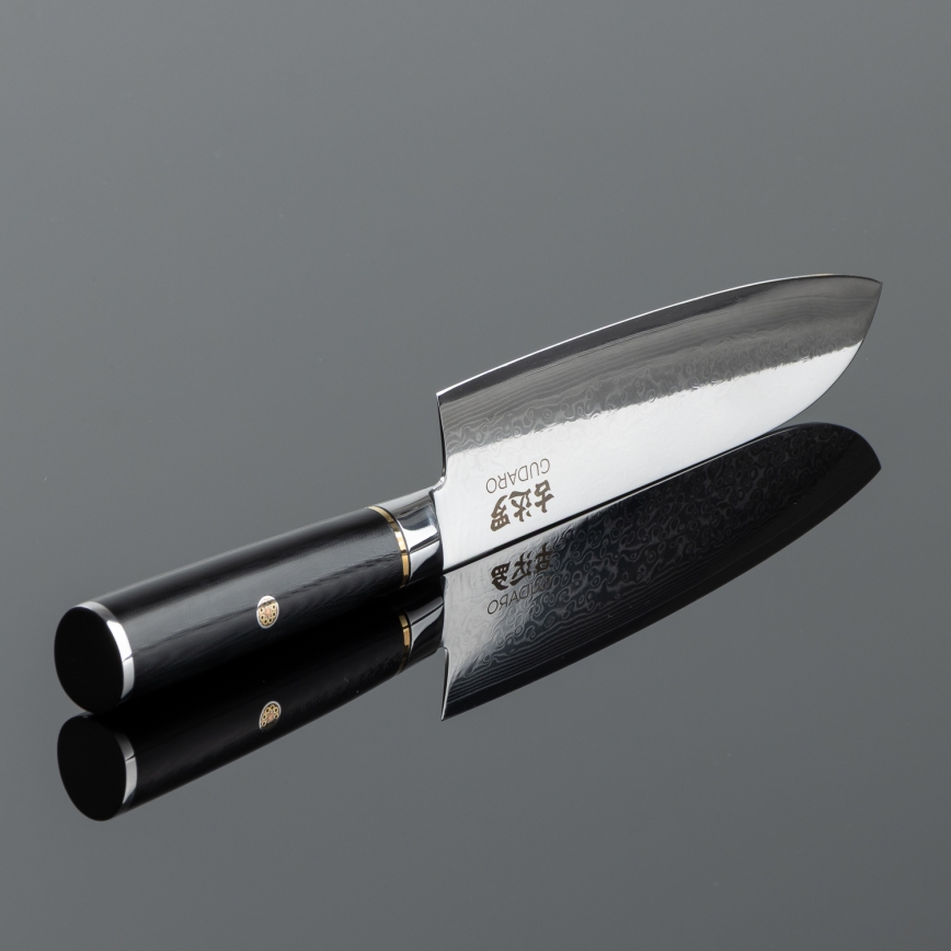 Gudaro - Дамаски кухненски нож Santoku AKIRO 7, 67 слоя стомана, дължина 17,5 см, черен