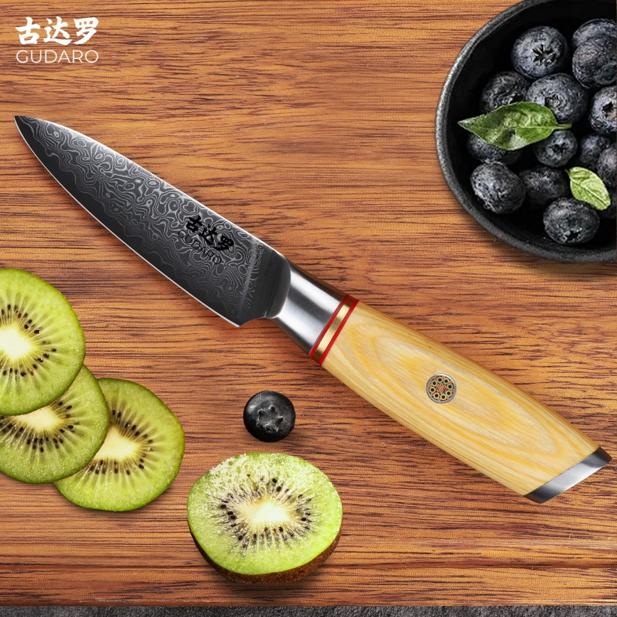 Gudaro - Дамаски кухненски нож HIKARI 3,5, 67 слоя стомана, дължина 9,5 см