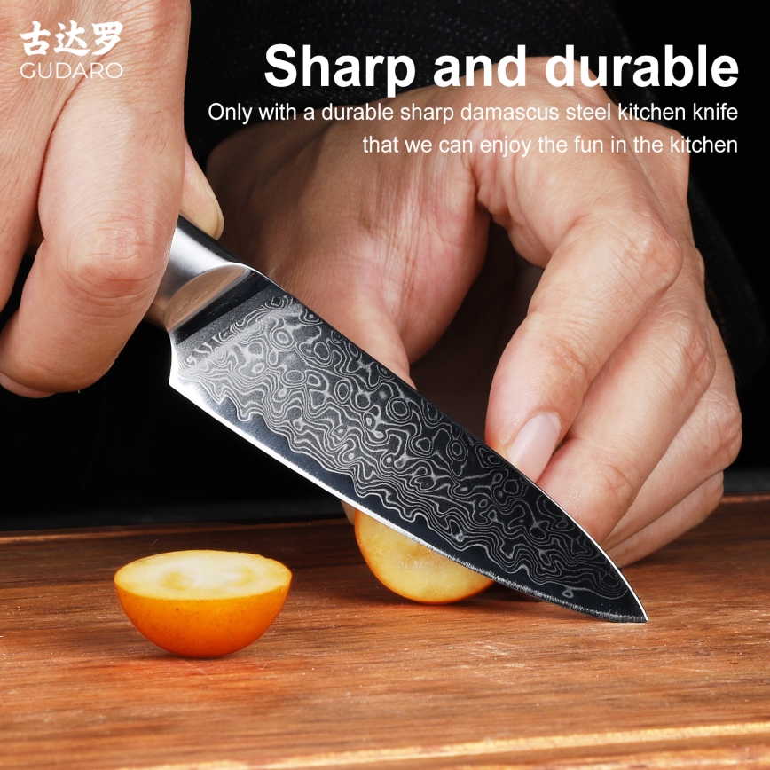 Gudaro - Дамаски кухненски нож HIKARI 3,5, 67 слоя стомана, дължина 9,5 см