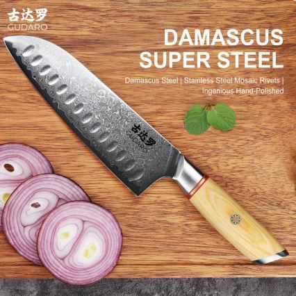 Gudaro - дамаскинов Santoku кухненски нож HIKARI 7, 67 слоя стомана, дължина 17,5 cm