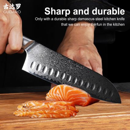 Gudaro - дамаскинов Santoku кухненски нож HIKARI 7, 67 слоя стомана, дължина 17,5 cm
