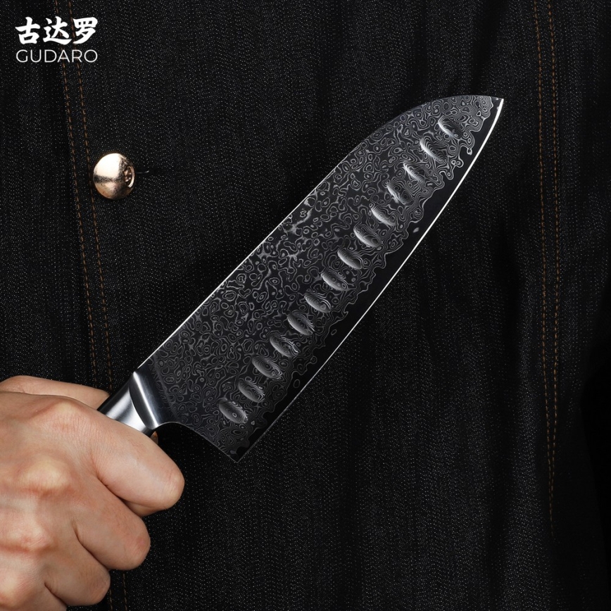 Gudaro - дамаскинов Santoku кухненски нож HIKARI 7, 67 слоя стомана, дължина 17,5 cm