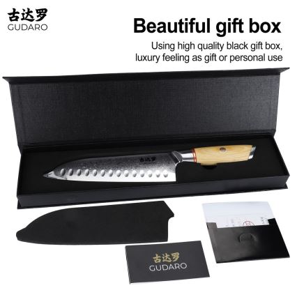 Gudaro - дамаскинов Santoku кухненски нож HIKARI 7, 67 слоя стомана, дължина 17,5 cm