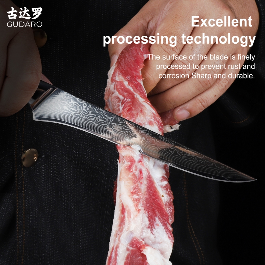 Gudaro - Дамасков нож за обезкостяване KENSHO 6, 67 слоя стомана, дължина 15 см