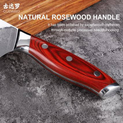 Gudaro - Дамасков Santoku кухненски нож KENSHO 7, изработен от 67 слоя стомана, дължина 17,5 см