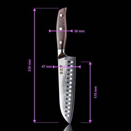 Gudaro - дамаски Santoku кухненски нож SHIRO 7, 67 слоя стомана, дължина 17,5 см