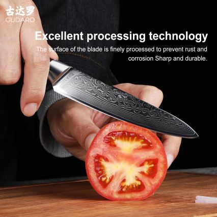 Gudaro - Дамасков универсален кухненски нож KENSHO 5, 67 слоя стомана, дължина 12,5 cm