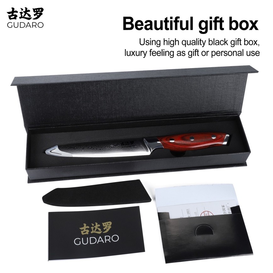 Gudaro - Дамасков универсален кухненски нож KENSHO 5, 67 слоя стомана, дължина 12,5 cm