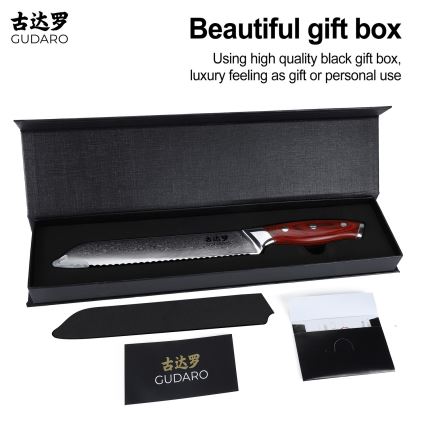 Gudaro - Дамасков кухненски нож за хляб KENSHO 8, 67 слоя стомана, дължина 20 см