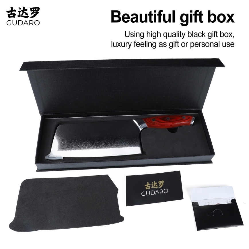 Gudaro - Дамасков кухненски сатър KENSHO 6,5, 67 слоя стомана, дължина 16,2 см