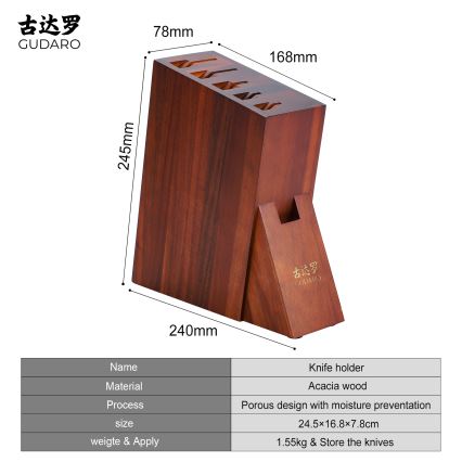 Gudaro - Стойка за ножове 25x25x10 см AKIRA акация