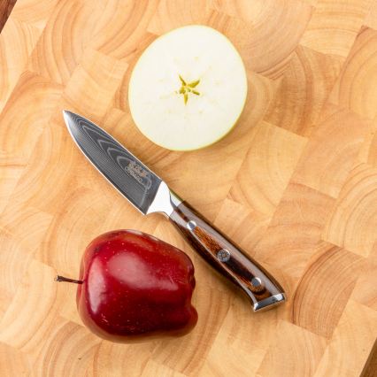 Gudaro - Комплект от 2 дамаскови Santoku кухненски ножа FENG 7,5, 67 слоя стомана, дължина 18 см + 1x БЕЗПЛАТНО дамасков кухненски нож FENG 3,5, 67 слоя стомана, дължина 9,5 см