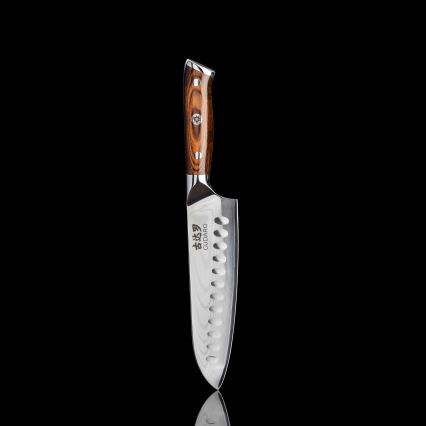 Gudaro - КОМПЛЕКТ 1x дамаскинов шеф-нож FENG 8, 67 слоя стомана, дължина 20 cm + 1x дамаскинов Santoku кухненски нож FENG 7,5, 67 слоя стомана, дължина 18 cm + 1x БЕЗПЛАТНО дамаскинов кухненски нож FENG 3,5, 67 слоя стомана, дължина 9,5 cm