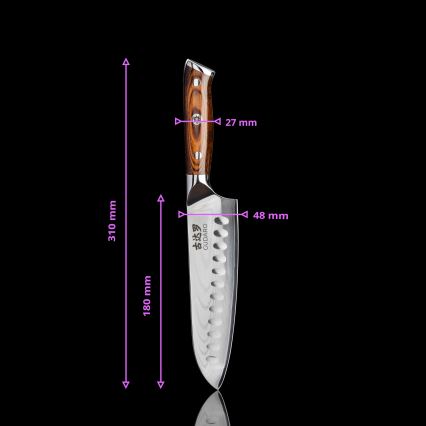 Gudaro - КОМПЛЕКТ 1x дамаскинов шеф-нож FENG 8, 67 слоя стомана, дължина 20 cm + 1x дамаскинов Santoku кухненски нож FENG 7,5, 67 слоя стомана, дължина 18 cm + 1x БЕЗПЛАТНО дамаскинов кухненски нож FENG 3,5, 67 слоя стомана, дължина 9,5 cm