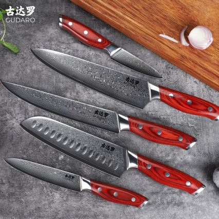 Gudaro - Комплект кухненски ножове в блок KENSHO, 7 бр., акация