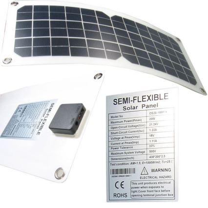 Гъвкав фотоволтаичен соларен панел с USB, 20 W / 12 V
