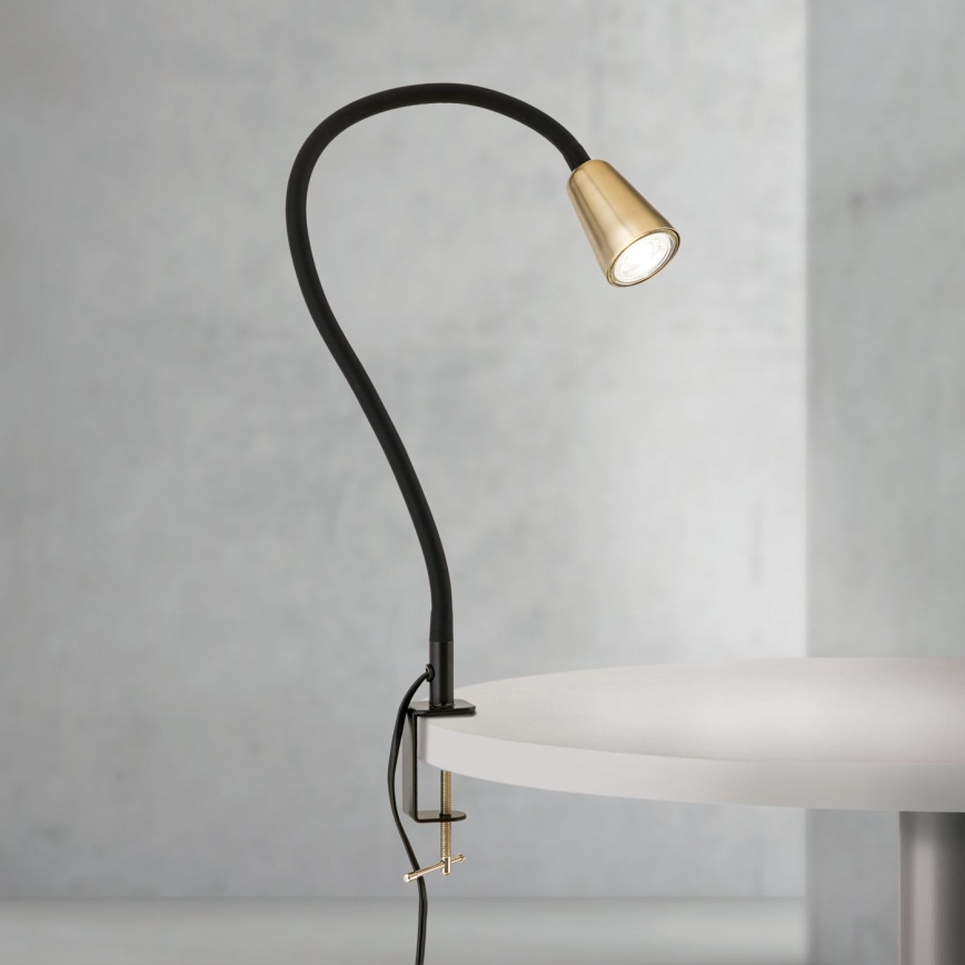 Гъвкава настолна лампа с щипка DOTTY 1xGU10/10W/230V месинг/черен