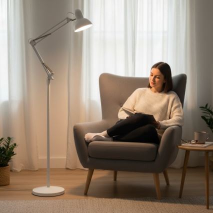 Гъвкава подова лампа AURIQ 1xE27/60W/230V 184 см бяла