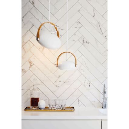 Halo Design 734337 - Висящ полилей на кабел DC 1xE27/40W/230V Ø 26 см бял/дъб