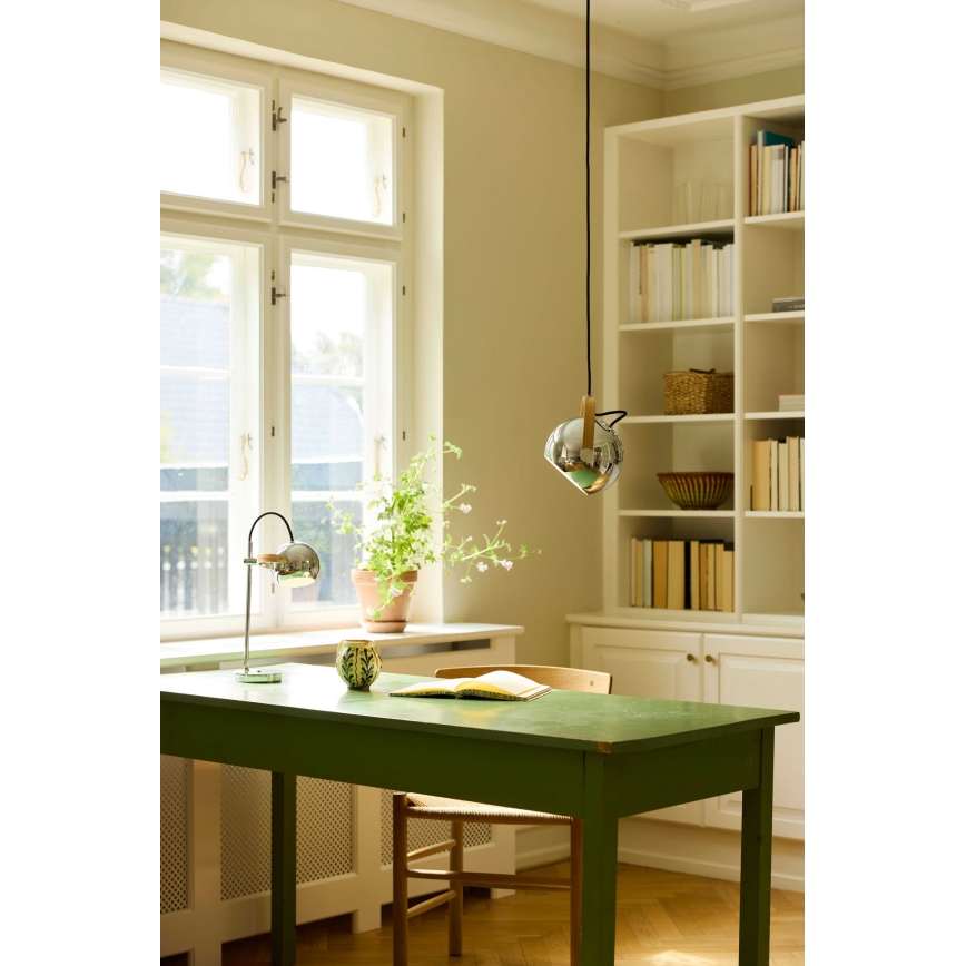 Halo Design 734443 - Полилей на кабел DC, 1xE27/40W/230V, диаметър 18 см, лъскав хром/дъб