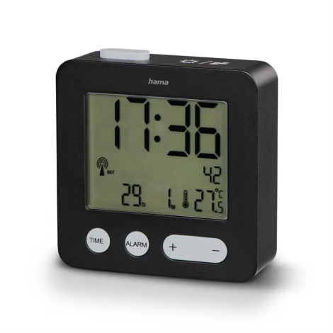 Hama - Будилник с LCD дисплей и термометър 2xAAA черен