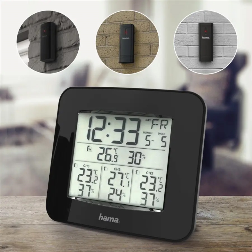 Hama - Метеорологична станция с LCD дисплей и будилник 3xAAA + 3бр. сензора 2xAA