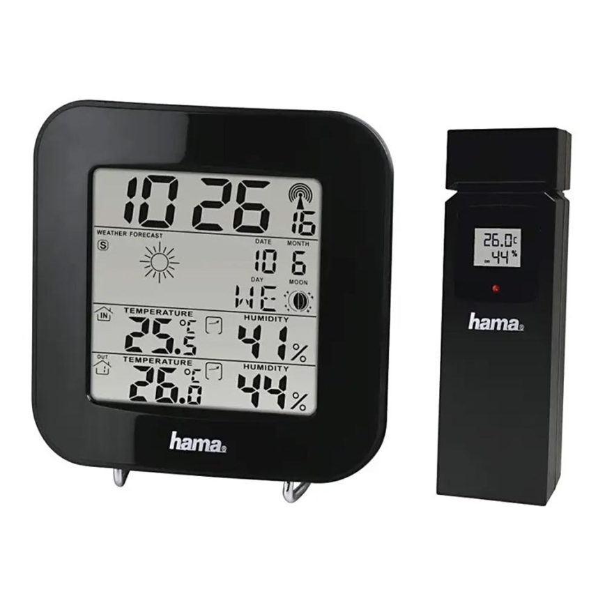 Hama - Метеорологична станция с LCD дисплей и будилник 2xAA + 2xAAA черен